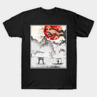 Ancient Japanese Graphic Art Vintage Retro Cherry Blossom woodblock T-Shirt